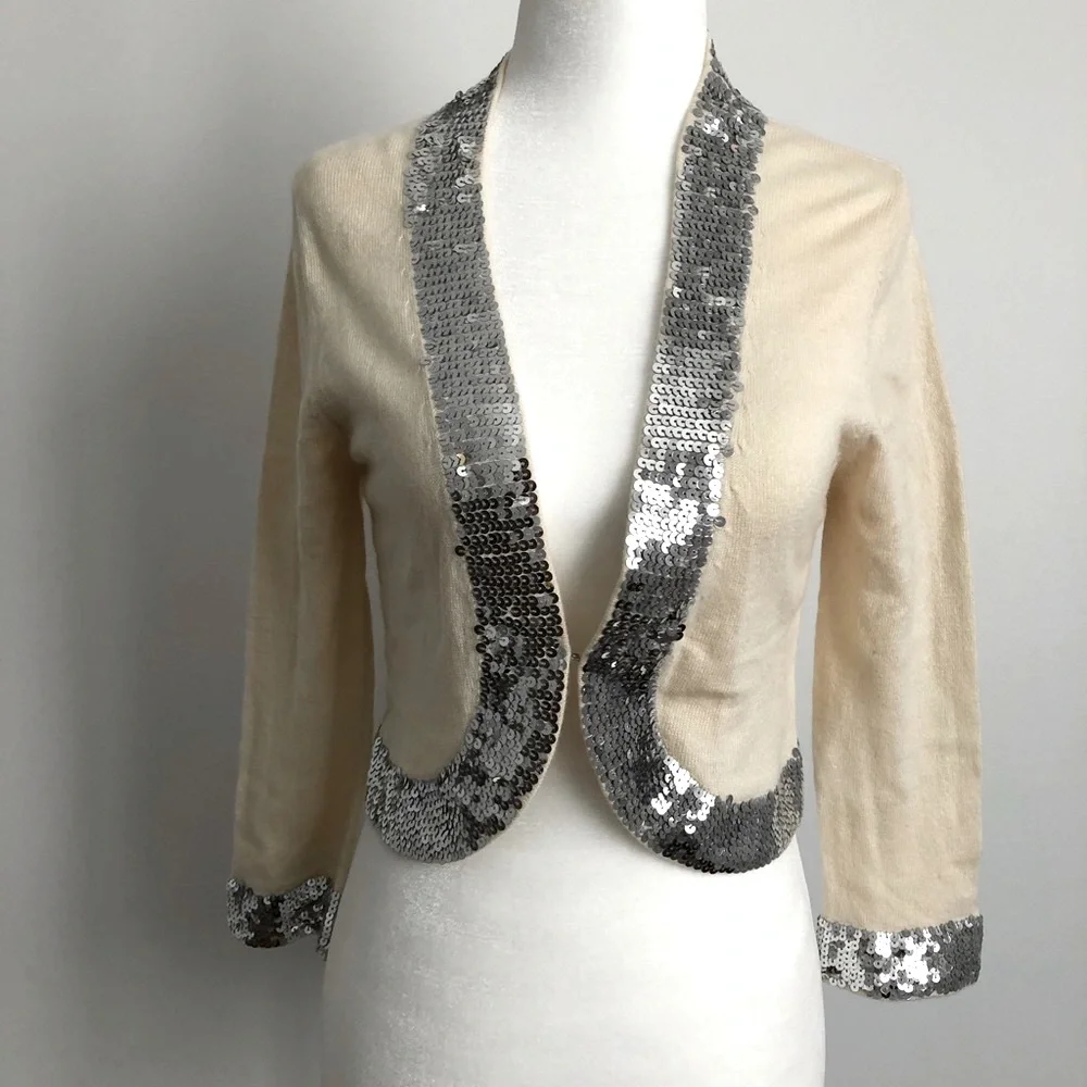 Vintage Silk Wool blend sequin embellished cardigan - Picture 2 of 7